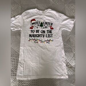 Festive Graphic Holiday Tee - White with Multicolor Print